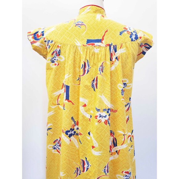 Vintage 50s / 60s Womens Hawaiian Dress Tiki  Gods Underwater Scene Yellow S/XS - Picture 13 of 15